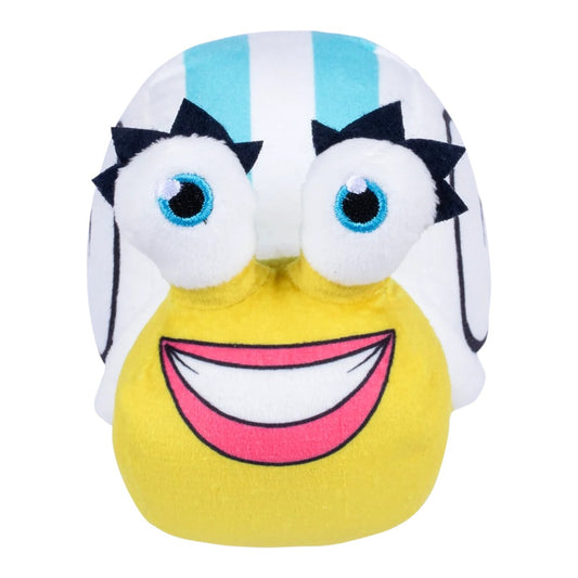 One Piece Netflix Surveillance Snail plush toy featuring conspicuous eyes and a blue and white striped shell