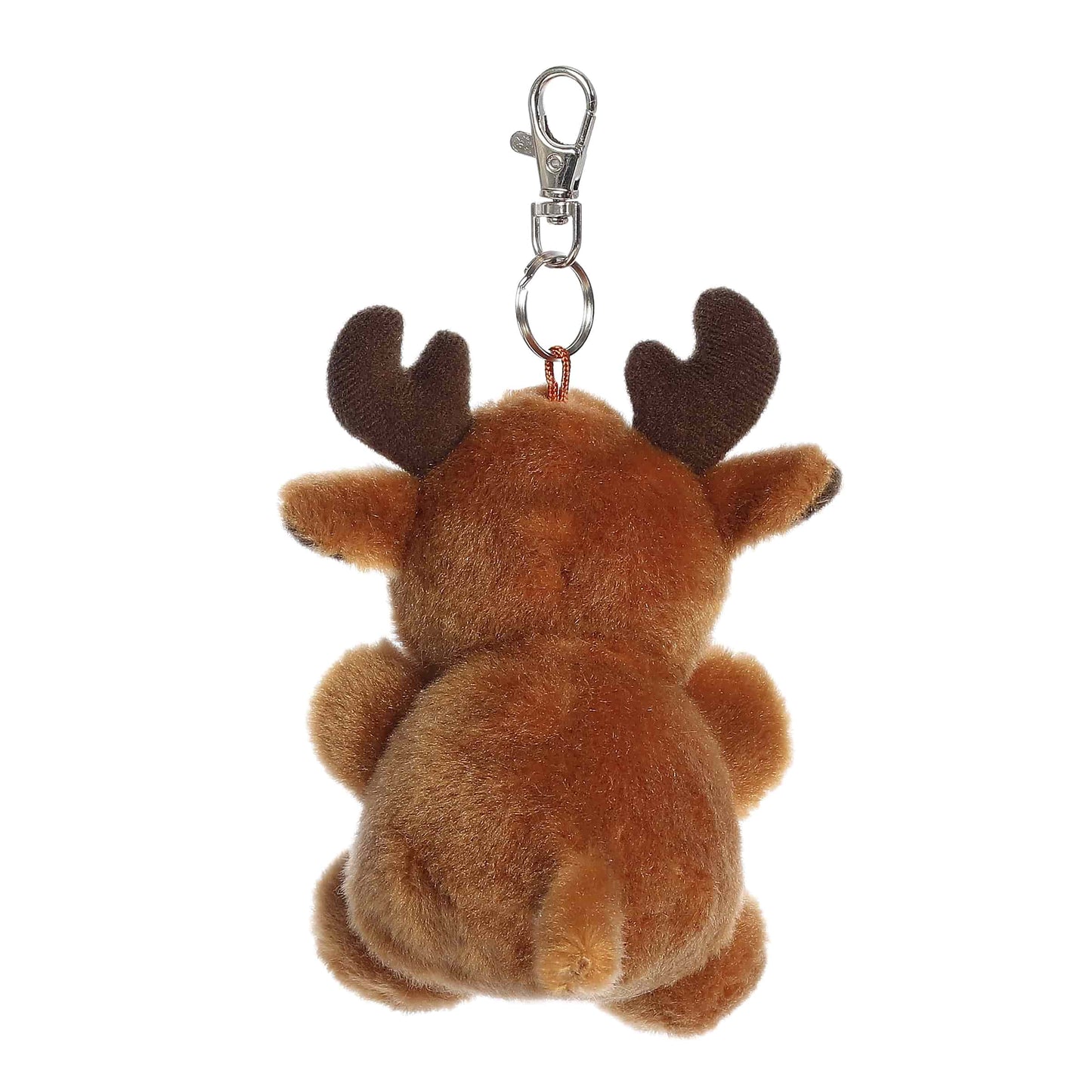 Back view of Palm Pals Cinnamon Moose, a 4-inch brown plush clip.