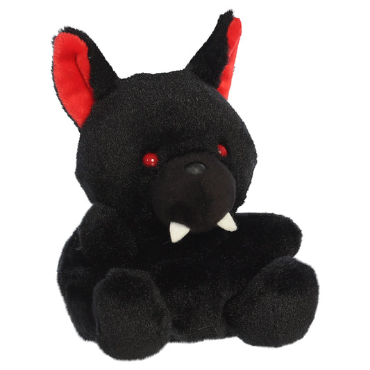 Palm Pals Dante Hellhound mythical black plush toy with striking red details and two little fangs