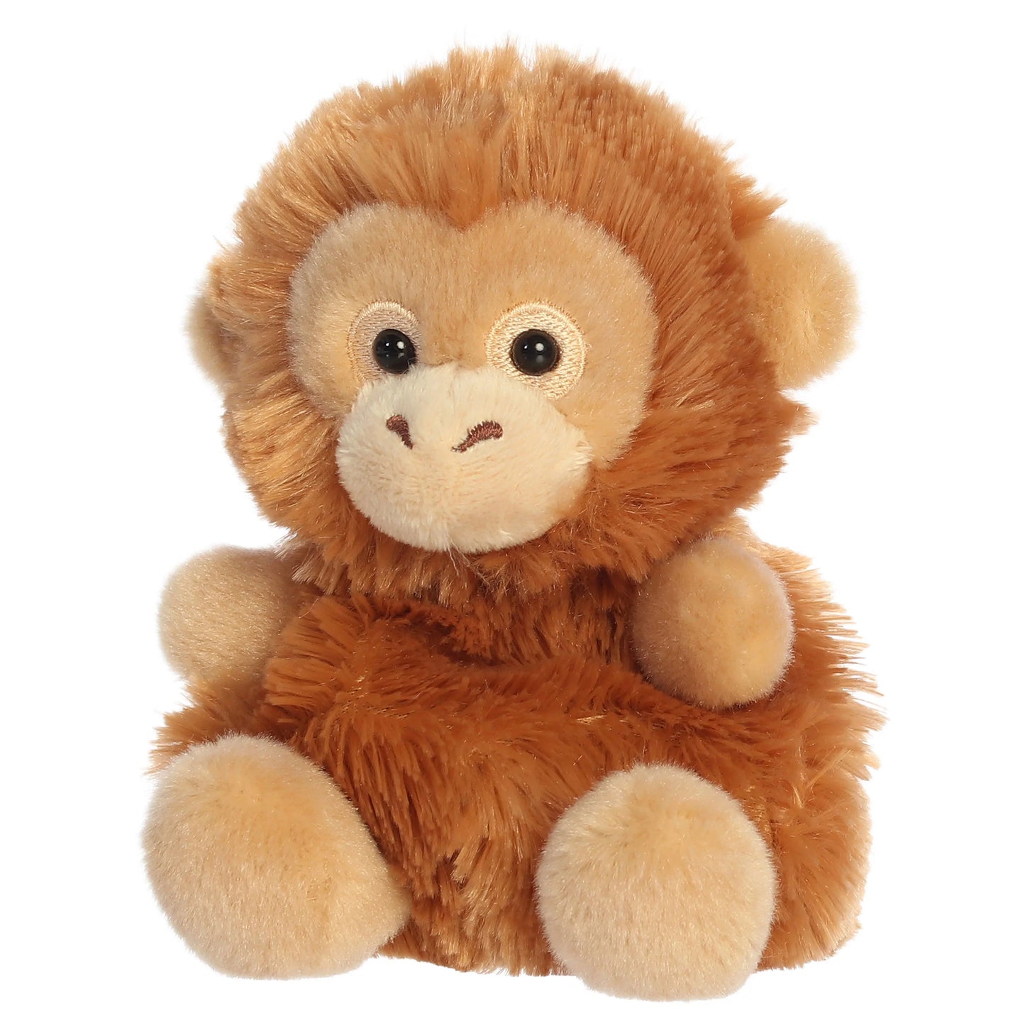 Palm Pals Karen Orangutan plush toy with warm-brown shaggy fur, a gentle smile, and tiny hands and feet