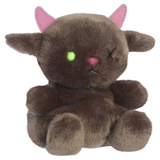 Palm Pals Murk Monster mythical plush toy with a smoky gray body, pink horns, and a single green eye