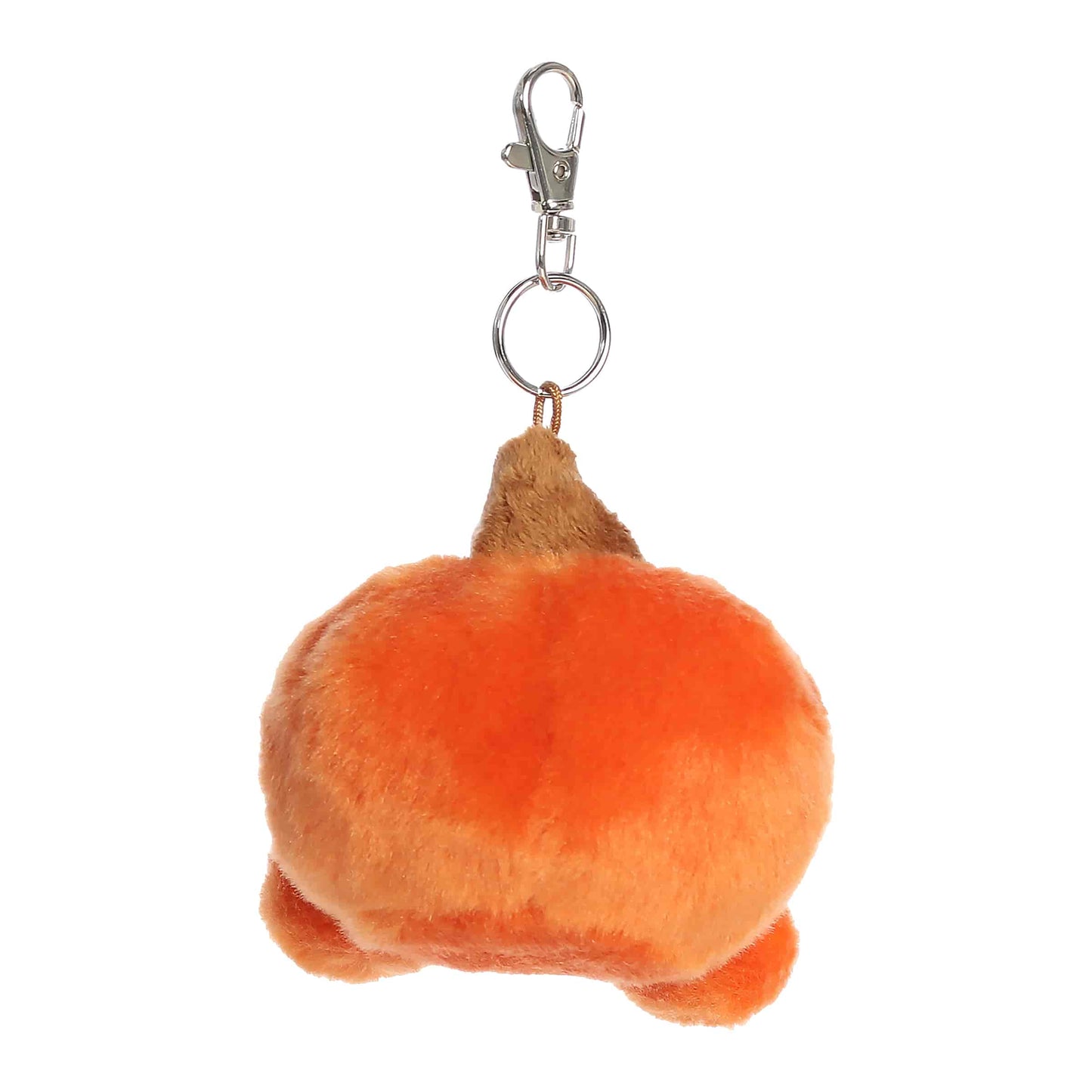 Palm Pals Paisley Pumpkin 4-inch plush clip-on featuring soft orange fur, brown plush stem, rosy cheeks, and a silver keychain clip.