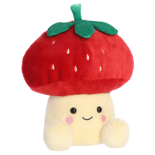 Palm Pals Party-Sized Lucy Strawberry Mushroom plush toy with a vibrant red strawberry-spotted cap and a cheerful cream-colored base
