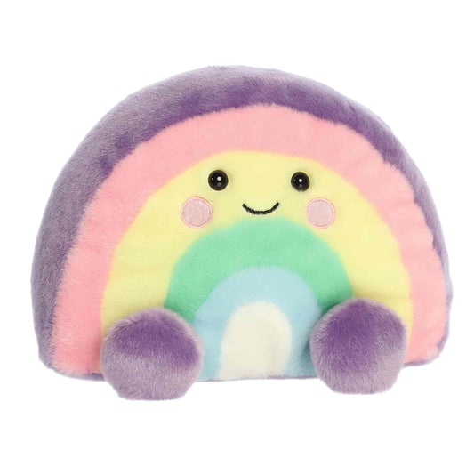 Palm Pals Party-Sized Vivi Rainbow 8-Inch plush featuring pastel colors and smiling face.