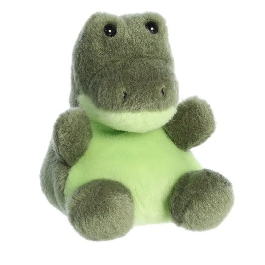 Angled view of Palm Pals Scales Alligator 5-inch plush soft toy