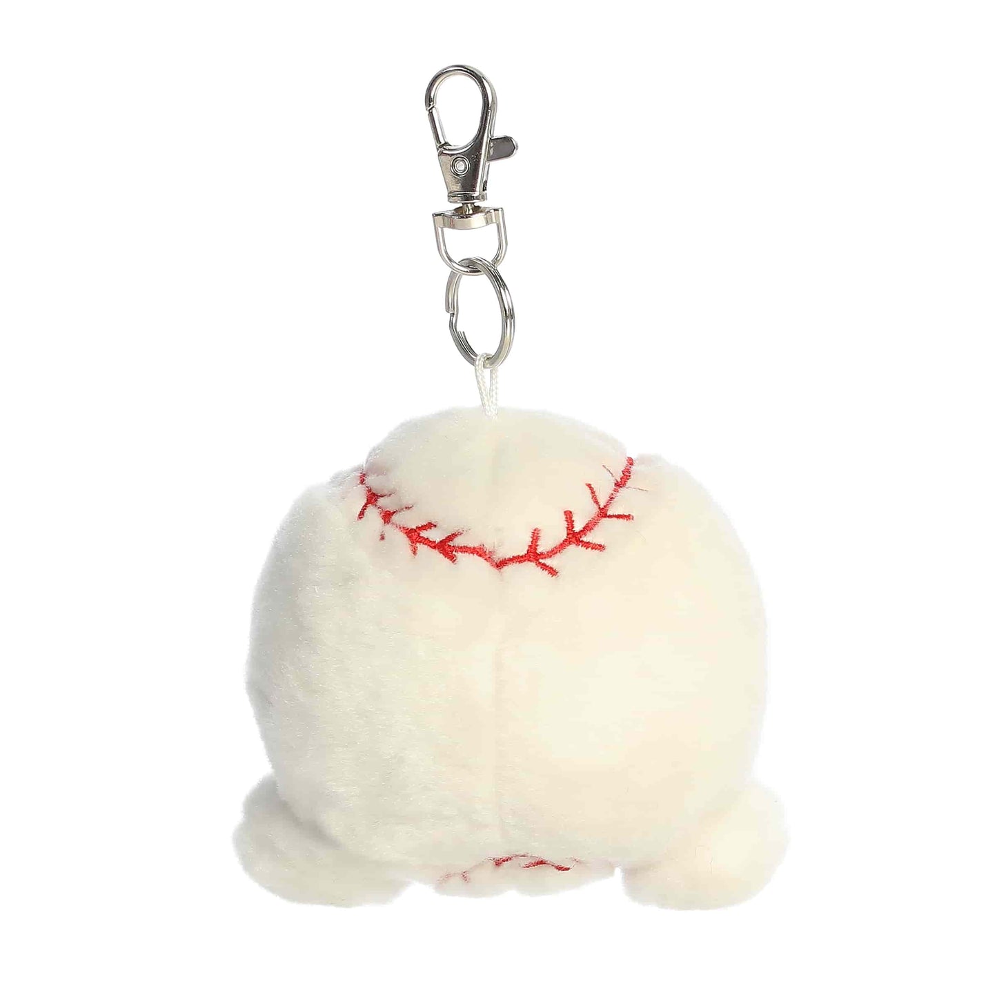 Back view of Palm Pals Slugger Baseball, a 4-inch round plush clip.