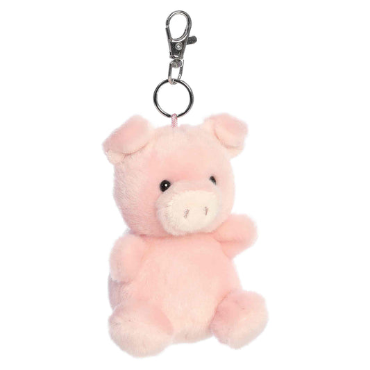 Palm Pals Wizard Pig Clip-On plush featuring soft pink fur, a whimsical snout, and a metal keychain clip.