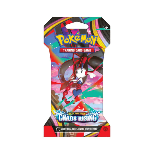 Pokémon Trading Card Game Mega Evolution Chaos Rising Sleeved Booster packs showing various cover art styles