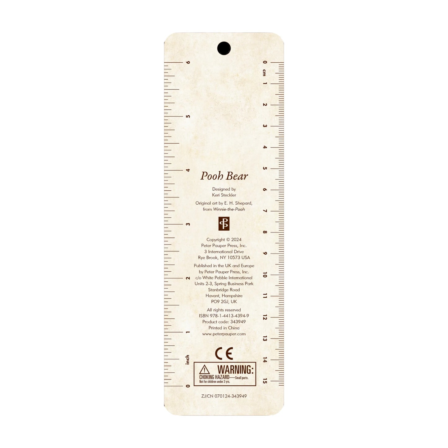 Pooh Bear Children's Bookmark, featuring classic E.H. Shepard illustrations, a matching brown tassel, and a ruler on the back