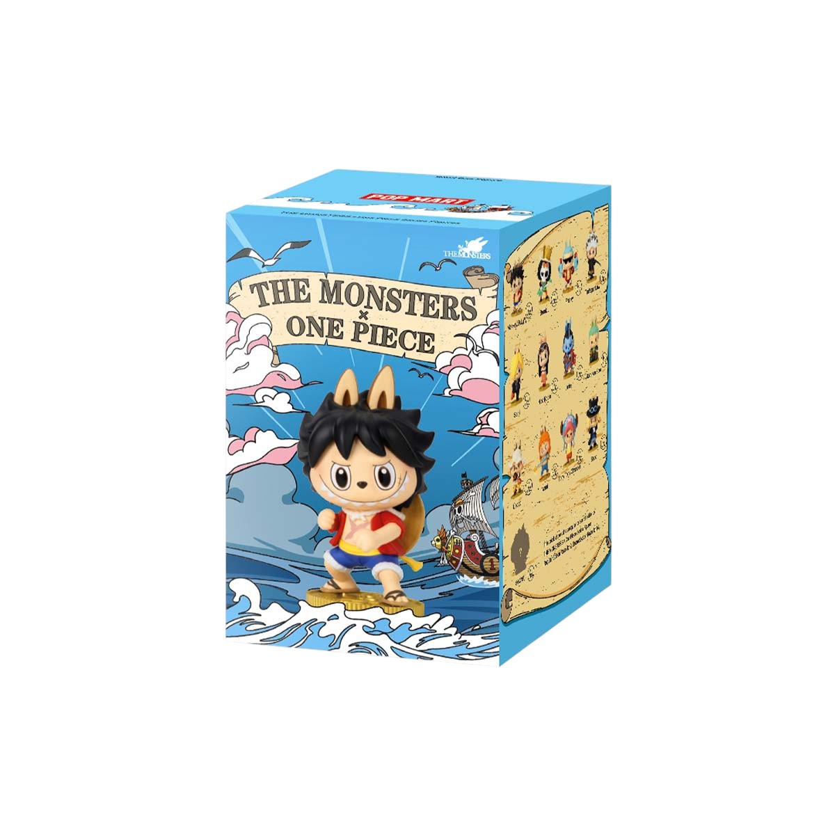 Box of 'The Monsters One Piece' figurine with character illustration on a white background
