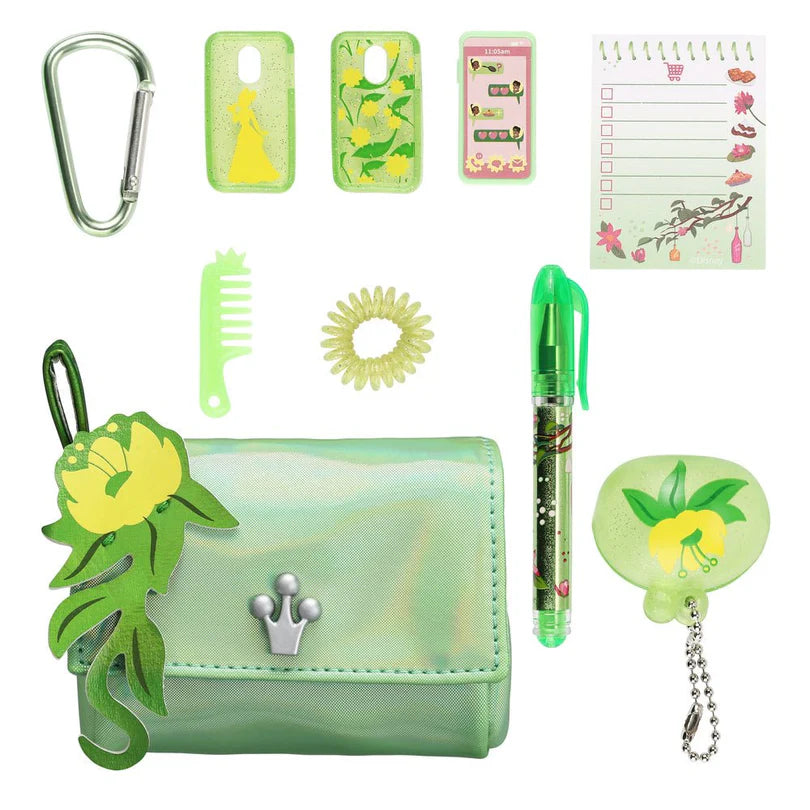 Six different styles of Real Littles Disney mini bags: Tiana flower wallet