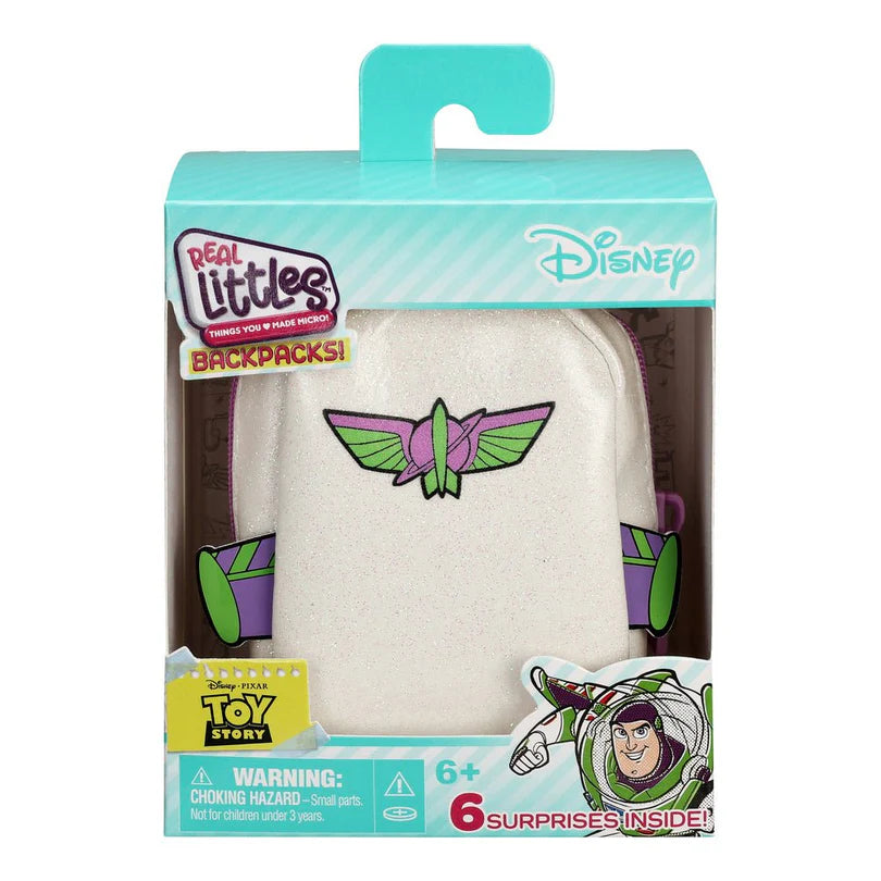 Six different styles of Real Littles Disney mini bags: Buzz Lightyear backpack