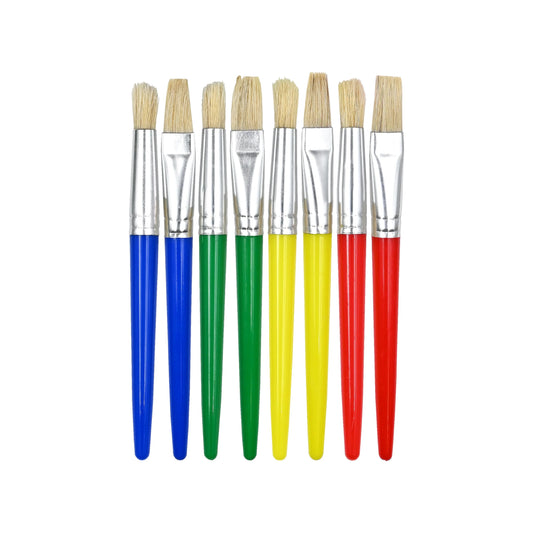 Studio Series 8-Piece Easy-Grip Paint Brushes, featuring four round and four flat brushes with thick, colorful handles in a clear compact case