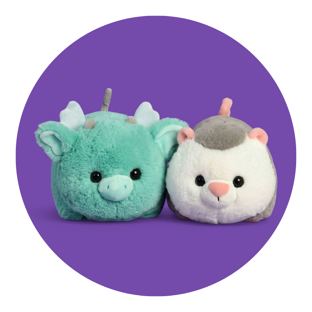 Aurora World Spudster Potato Shaped Plush - A Purple Hippo and Blue and White Cow