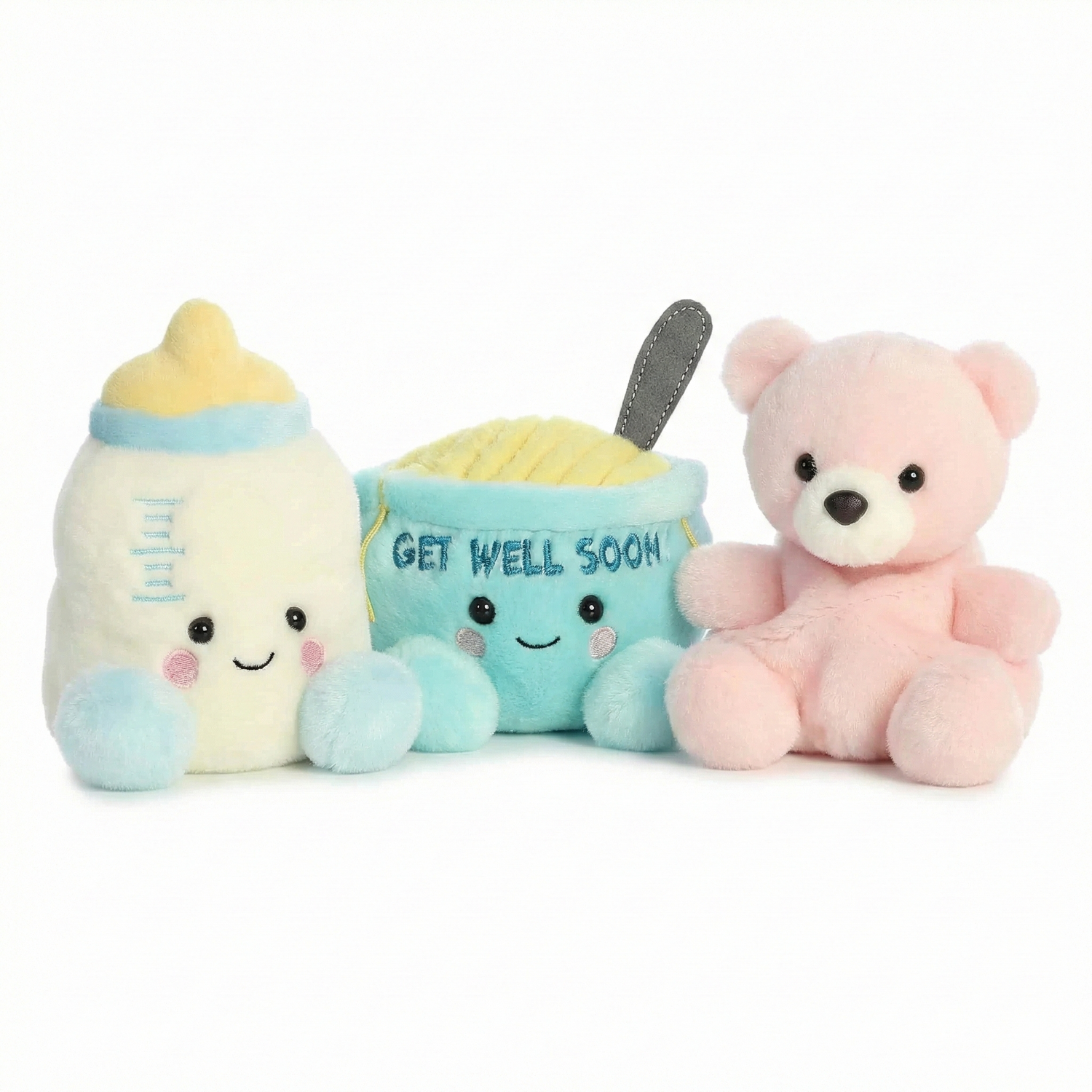 Palm Pals Sentiment Collection - Baby Bottle, Get Well Soon Soup and Pink Baby Bear