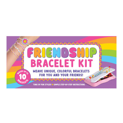 10-Bracelet Friendship Bracelet Kit, featuring a portable pink weaving loom and colorful threads for making custom bracelets