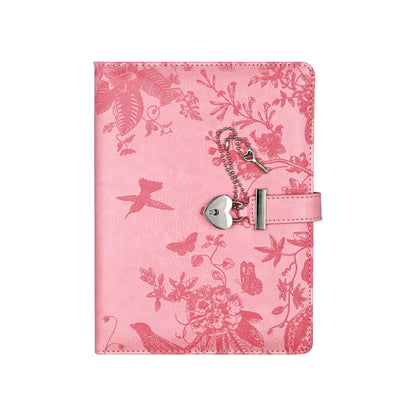 192-Page Artisan Hummingbird Locking Journal, featuring a soft pink faux leather cover with an embossed hummingbird design and a silver heart-shaped lock