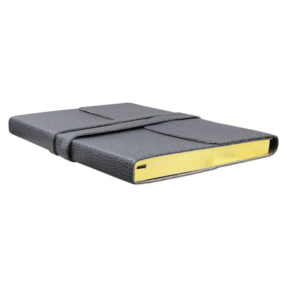 192-Page Black Vegan Leather Wrap Journal, featuring a textured black faux leather cover with a stylish tie closure and gold-trimmed pages