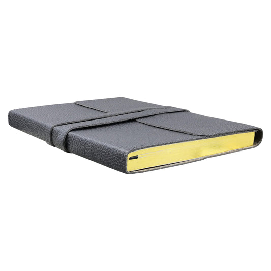 192-Page Black Vegan Leather Wrap Journal, featuring a textured black faux leather cover with a stylish tie closure and gold-trimmed pages