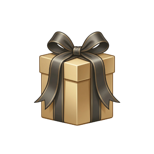Gold gift box with a bronze bow on a white background