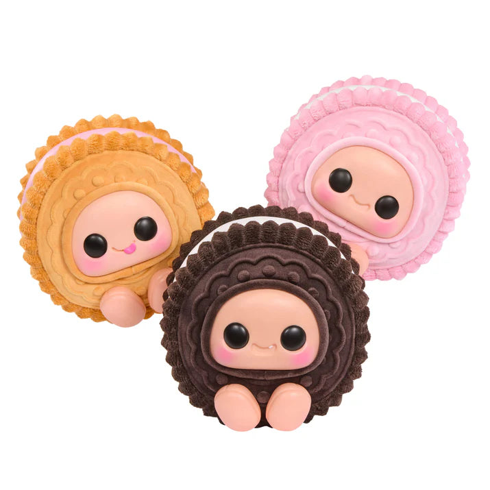Hyojo Cookie Sandwich Series blind box collectible plush featuring cute expressive faces inside chocolate, pink, and vanilla cookie designs.