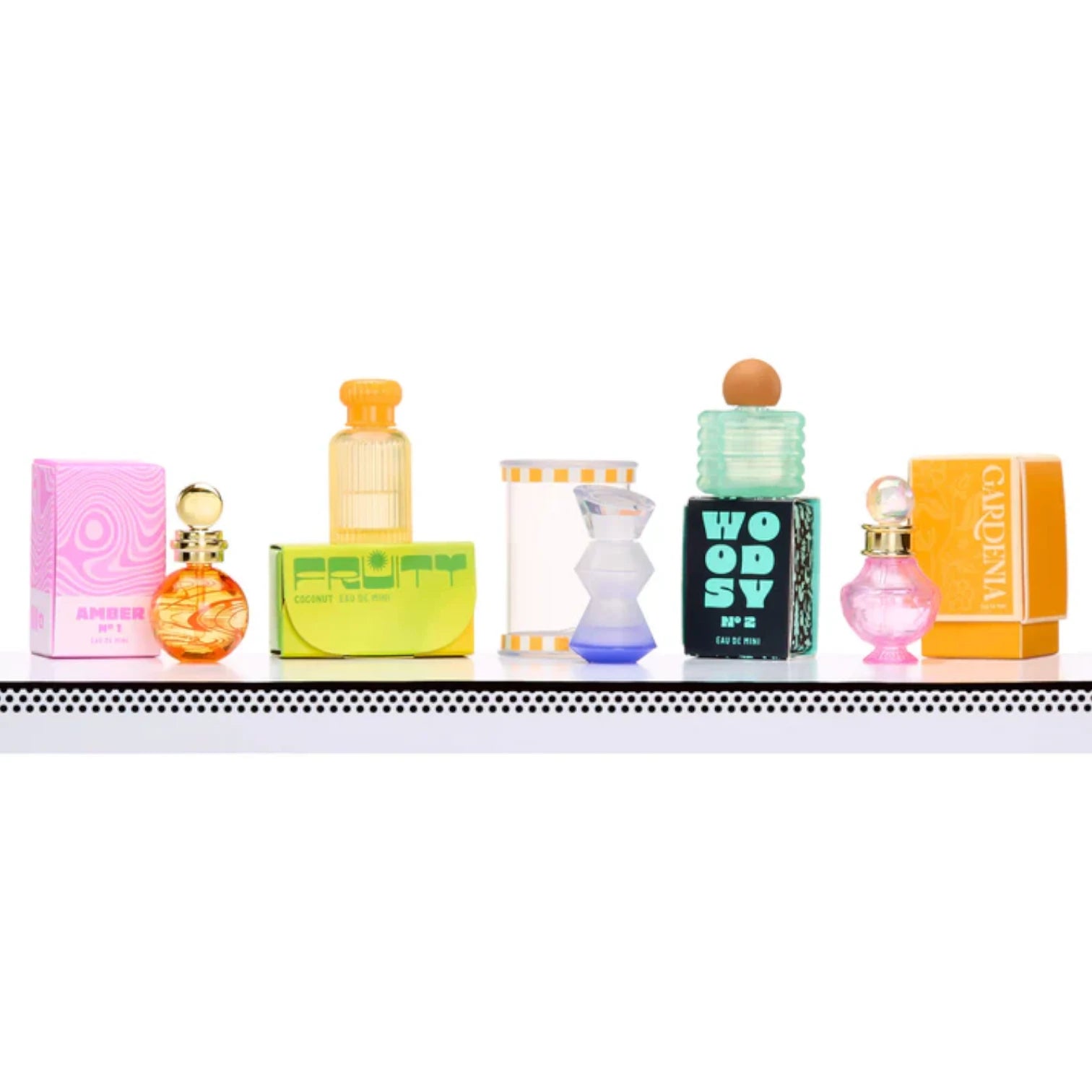 Collection of Miniverse Make It Mini Fragrances colorful perfume bottles and boxes on a white background