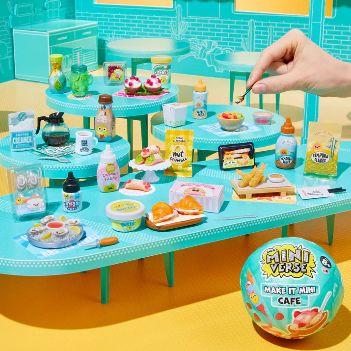 MGA's Miniverse Make It Mini Food Cafe Series 6 surprise capsule and crafted miniature coconut sorbet with raspberry syrup.