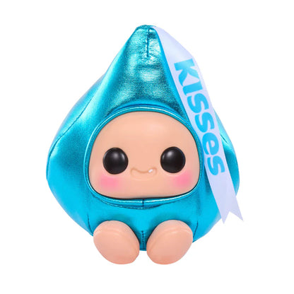 Hyojo Hershey's Kisses Series blind box collectible plush featuring cute expressive faces inside metallic pink, blue, and silver Hershey's Kisses wrappers.