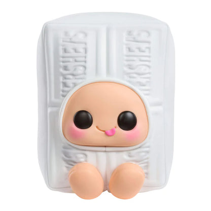 yojo Hershey's Series blind box collectible plush featuring cute expressive faces inside brown chocolate, white chocolate, and pink strawberry chocolate bar wrapper designs.