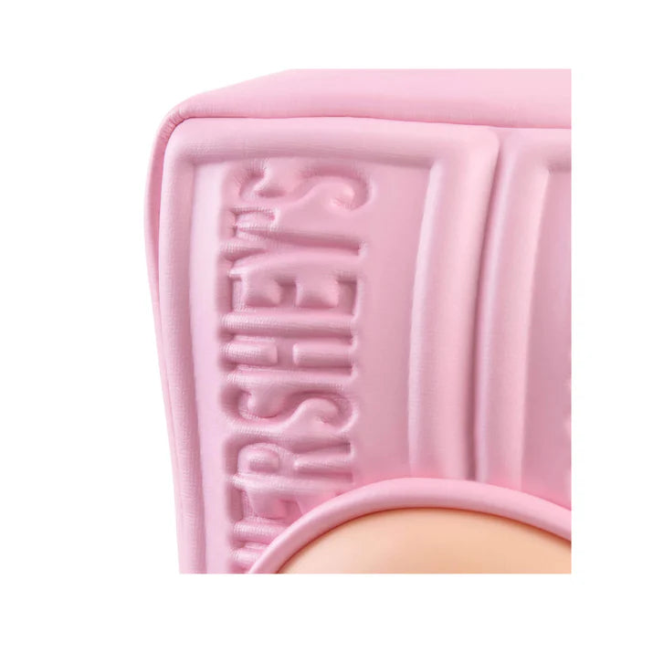 yojo Hershey's Series blind box collectible plush featuring cute expressive faces inside brown chocolate, white chocolate, and pink strawberry chocolate bar wrapper designs.