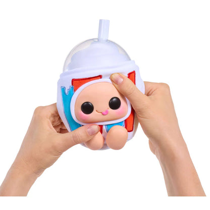 Hyojo ICEE Slushies Series blind box collectible plush featuring cute expressive faces inside cherry, blue raspberry, and white cherry soda slushie cups.