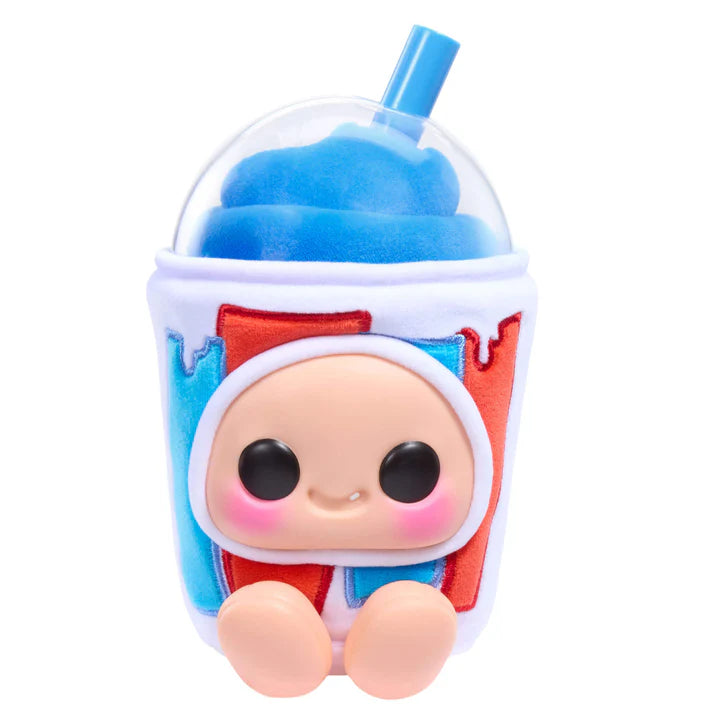 Hyojo ICEE Slushies Series blind box collectible plush featuring cute expressive faces inside cherry, blue raspberry, and white cherry soda slushie cups.