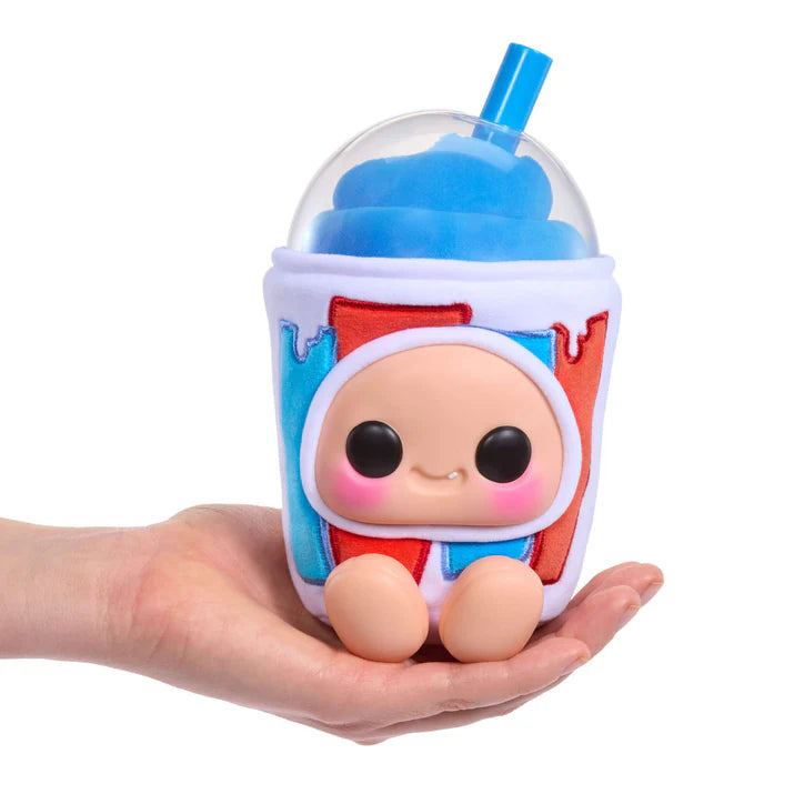 Hyojo ICEE Slushies Series blind box collectible plush featuring cute expressive faces inside cherry, blue raspberry, and white cherry soda slushie cups.
