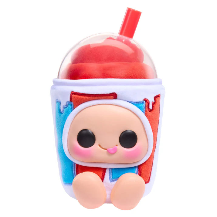 Hyojo ICEE Slushies Series blind box collectible plush featuring cute expressive faces inside cherry, blue raspberry, and white cherry soda slushie cups.