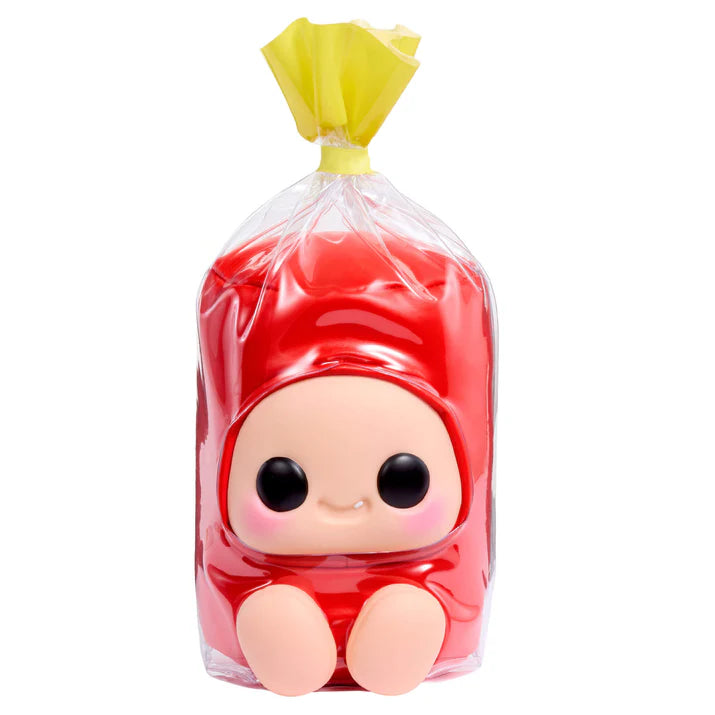 Hyojo Jolly Rancher Series blind box collectible plush featuring cute expressive faces inside blue raspberry, cherry, and grape candy wrappers.