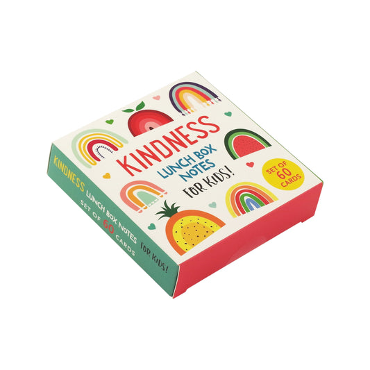 60-Count Kindness Lunch Box Notes for Kids, a reusable box containing colorful cards with uplifting quotes and space for personal notes