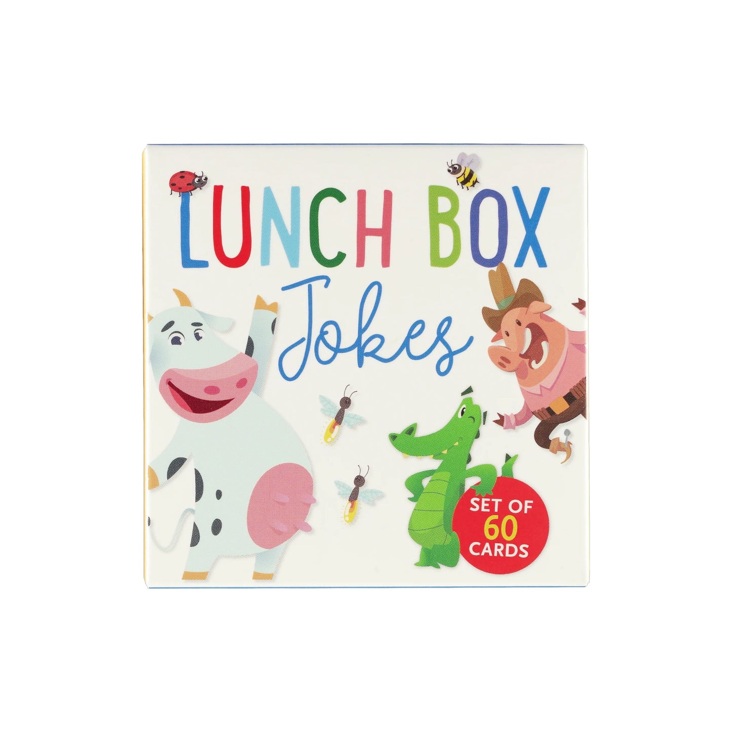 60-Count Lunch Box Jokes for Kids, a reusable box containing small colorful cards with silly jokes and riddles