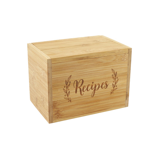 75-Piece Bamboo Recipe Box Set, featuring a sustainably sourced bamboo box with 50 archival recipe cards and 22 tabbed dividers