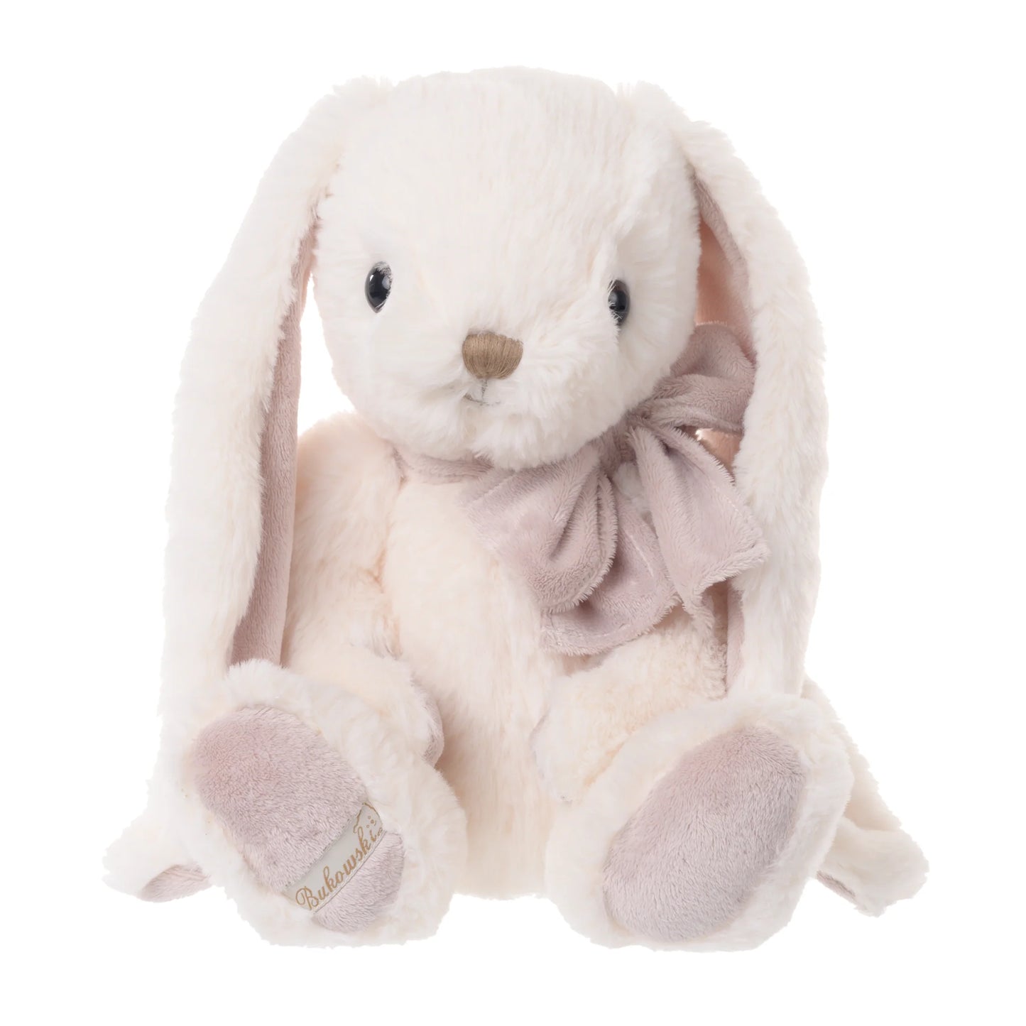 Bukowski Bears Archie 15-inch cream-colored plush bunny featuring long floppy ears and a soft bow around his neck.