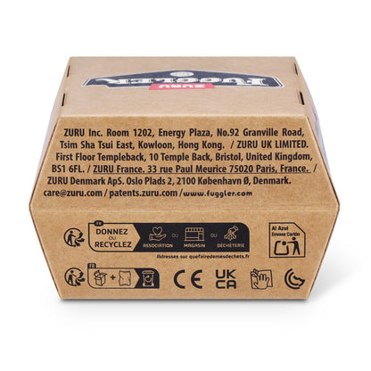 Back of a cardboard box with text and logos on a white background