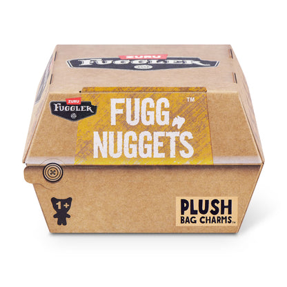 Cardboard box with 'Fuggler Fugg Nuggets' and 'Plush Bag Charms' text on a white background