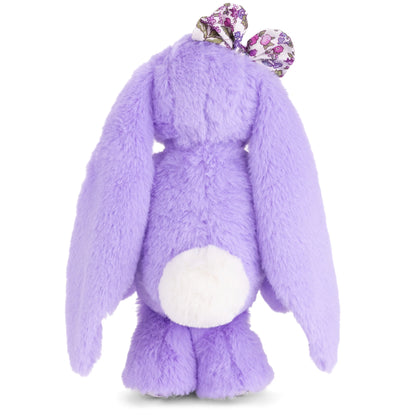 Bukowski Bears Friendly Kanina plush rabbit in floral lavender with a matching floral bow and long floppy ears.