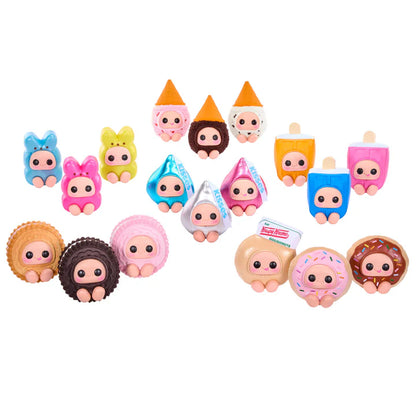 Hyojo Hershey's Kisses Series blind box collectible plush featuring cute expressive faces inside metallic pink, blue, and silver Hershey's Kisses wrappers.