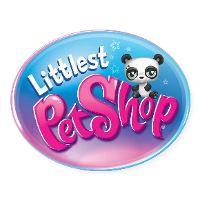 Logo of Littlest Pet Shop with a panda character on a blue and pink background