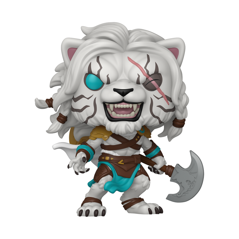Funko Pop! Magic: The Gathering Ajani Leonin Planeswalker vinyl figure featuring albino fur, an eye scar, and a battle axe.