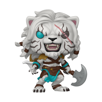 Funko Pop! Magic: The Gathering Ajani Leonin Planeswalker vinyl figure featuring albino fur, an eye scar, and a battle axe.
