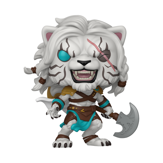 Funko Pop! Magic: The Gathering Ajani Leonin Planeswalker vinyl figure featuring albino fur, an eye scar, and a battle axe.