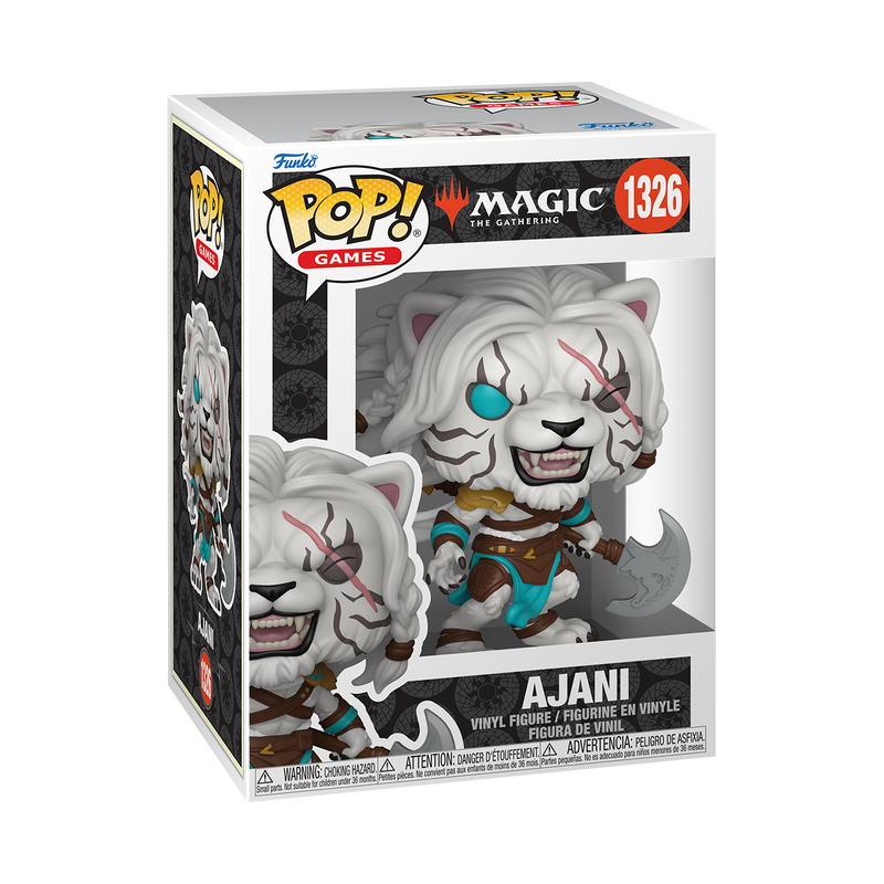 Funko Pop! Magic: The Gathering Ajani Leonin Planeswalker vinyl figure featuring albino fur, an eye scar, and a battle axe.