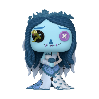 Funko Pop! Corpse Bride Emily Patchwork vinyl figure featuring button eyes, yarn-styled hair, a worm companion, and a patched gown.