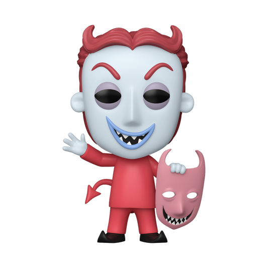 Funko Pop! The Nightmare Before Christmas Lock vinyl figure in a red devil outfit holding a grinning mask.